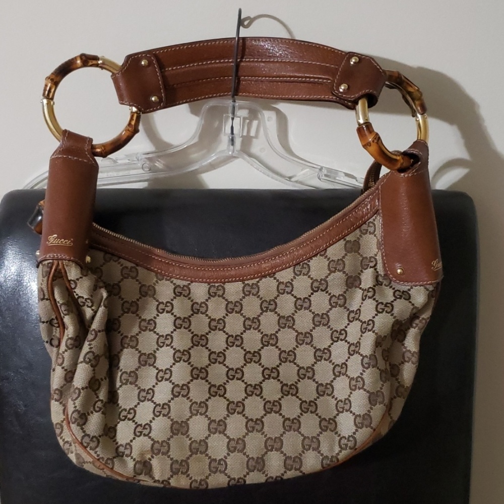 Gucci Tan and Brown Hobo Bag with Bamboo Accents